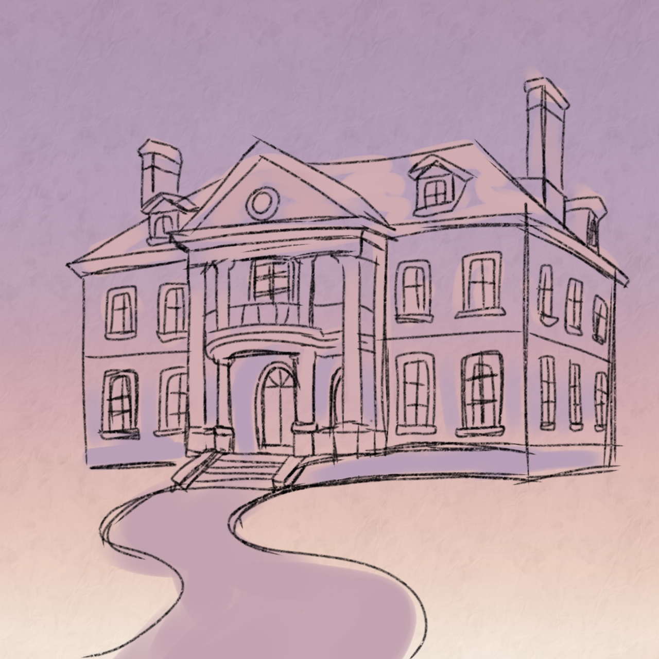 Sketch of the manor at dusk